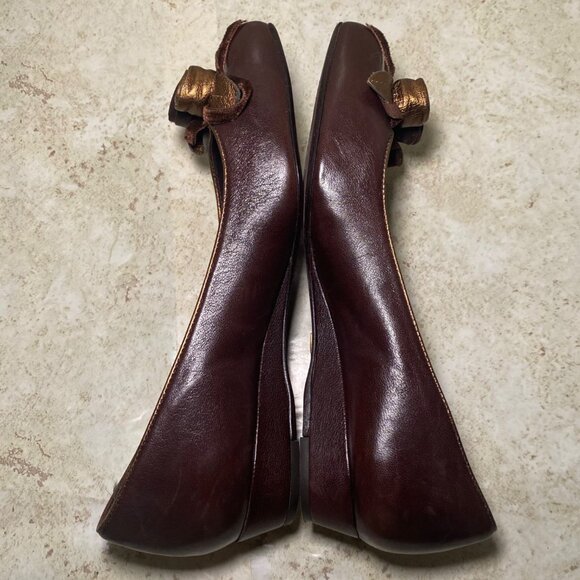 Brown Leather  Womens Flats Gold Rosette Bow Accents Casual Comfort Versatile - Picture 4 of 10